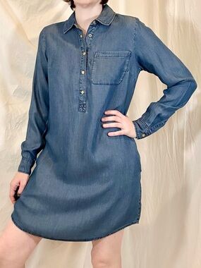 MICHAEL Michael Kors Loose Fit Chambray Shirtdress Mini Dress w/ Brass Hardware